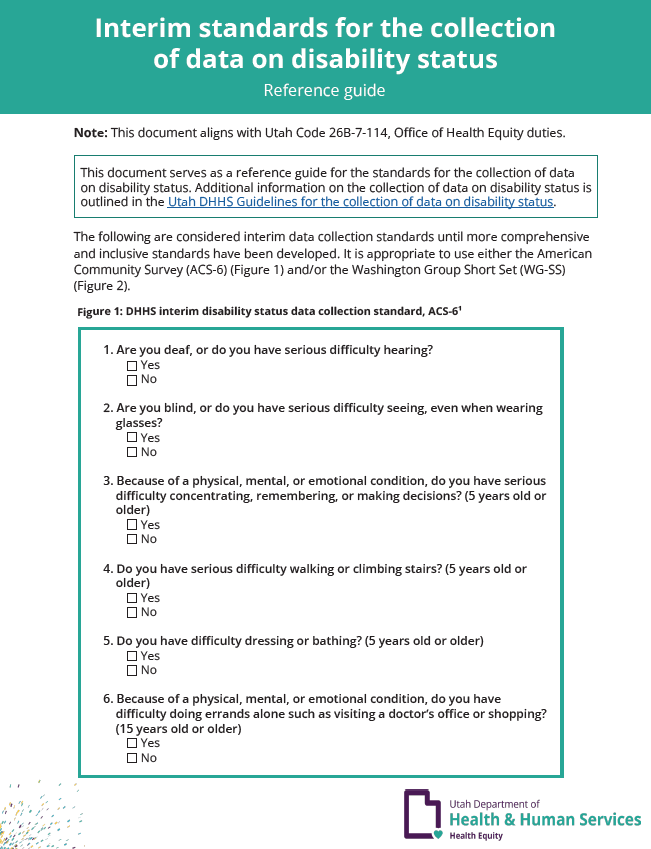 Interim standards for the collection of data on disability status. Reference guide.