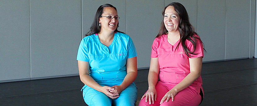 Islander nurses laughing sitting for interview